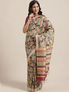 Saree mall Green & Off-White Printed Bhagalpuri Handloom Saree