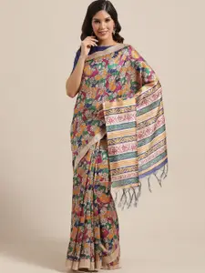 Saree mall Yellow & Green Printed Handloom Bhagalpuri Saree