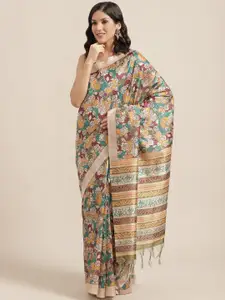 Saree mall Yellow & Green Printed Handloom Bhagalpuri Saree