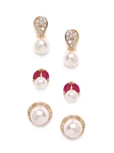 Zaveri Pearls Women Set of 3 Gold-Plated CZ Stone Studs