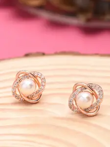 Zaveri Pearls White Gold-Plated Beaded Contemporary CZ Studs