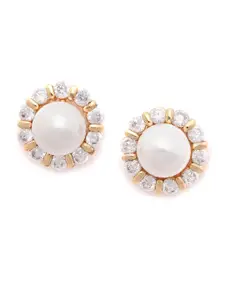 Zaveri Pearls White Gold-Plated Beaded Spherical CZ Studs