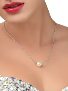 Zaveri Pearls White Silver-Plated Beaded Necklace