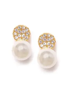 Zaveri Pearls Off-White Gold-Plated Beaded Spherical CZ-Studs