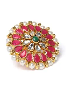 Zaveri Pearls Pink & White Gold-Plated Stone-Studded & beaded Adjustable Finger Ring