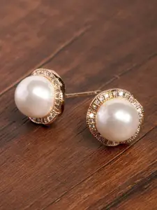 Zaveri Pearls White Gold-Plated Beaded Spherical CZ-Studs