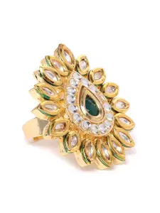 Zaveri Pearls Women Gold-Plated Kundan-Studded Teardrop-Shaped Adjustable Finger Ring