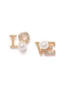 Zaveri Pearls Off-White Gold-Plated CZ-Studded Beaded Quirky Mismatch Studs