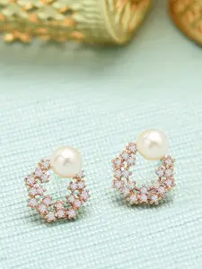 Zaveri Pearls Off-White Gold-Plated CZ-Studded Beaded Circular Studs