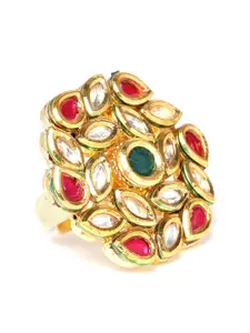 Zaveri Pearls Women Green & Magenta Gold-Plated Kundan-Studded Adjustable Finger Ring