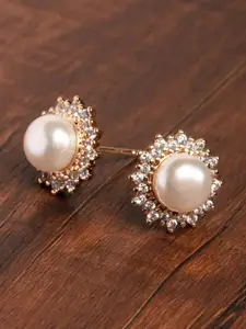 Zaveri Pearls Off-White Gold-Plated CZ-Studded Beaded Spherical Studs