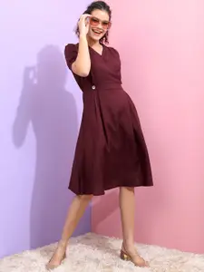 CHIC BY TOKYO TALKIES Women Burgundy Solid Wrap Dress