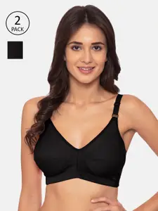 Souminie Pack Of 2 Black Solid Non-Wired Non Padded Minimizer Bras S-132-2PC