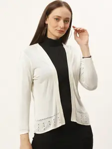 Style Quotient Women Off-White Solid Open Front Shrug