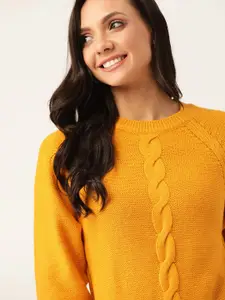 DressBerry Women Yellow Cable Knit Pullover