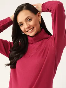 DressBerry Women Pink Solid Pullover Sweater