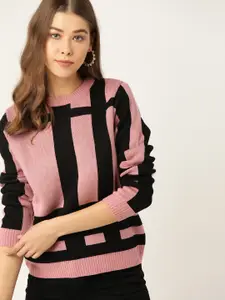 DressBerry DressBerry Women Pink & Black Striped Pullover