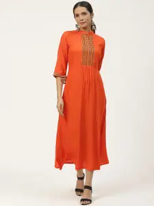 GERUA Women Orange Mirror Work Solid Maxi Dress
