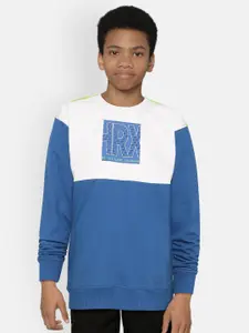 HRX by Hrithik Roshan Boys Blue Colourblocked Regular Fit Bio-Wash Lifestyle Sweatshirt