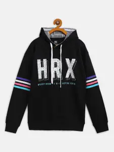 HRX by Hrithik Roshan Girls Jet Black Solid Antimicrobial, Bio-Wash Lifestyle Sweatshirt