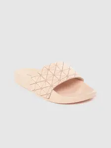 Lavie Women Peach-Coloured Textured Open Toe Flats With Shimmer Detail