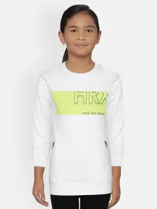 HRX by Hrithik Roshan Girls White Printed Antimicrobial Bio-Wash Lifestyle Sweatshirt