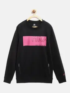 HRX by Hrithik Roshan Girls Black Printed Antimicrobial Bio-Wash Lifestyle Sweatshirt