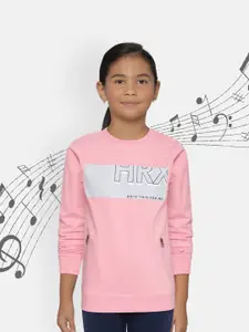 HRX by Hrithik Roshan Girls Peony Printed Antimicrobial Bio-Wash Lifestyle Sweatshirt