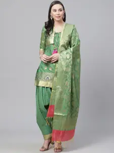 Chhabra 555 Green Handloom Resham Gold Woven Design Unstitched Dress Material
