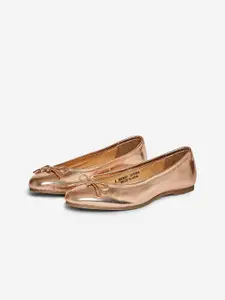 DOROTHY PERKINS Women Rose Gold-Toned Solid Leather Wide Fit Ballerinas