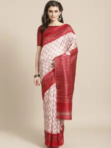 Saree mall White & Maroon Printed Saree