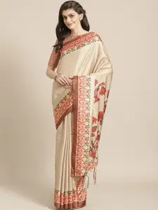 Saree mall Beige & Rust Orange Solid Saree