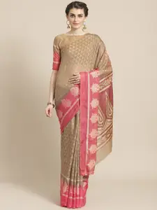 Saree mall Beige & Pink Printed Saree