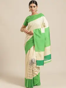 Saree mall Cream-Coloured & Green Embroidered Detail Saree
