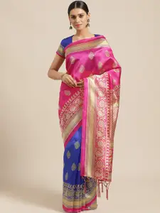 Saree mall Pink & Blue Paisley Print Half & Half Saree