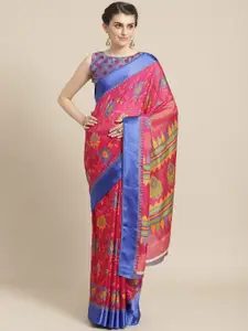 Saree mall Pink & Blue Floral Print Saree