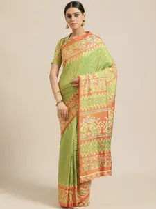 Saree mall Green & Rust Orange Woven Design Saree