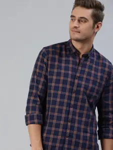 Mast & Harbour Men Navy Blue & Red Regular Fit Checked Sustainable Casual Shirt