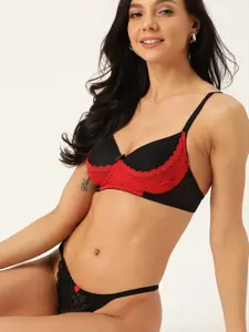 DressBerry Black & Red Lace Non-Wired Lightly Padded Everyday Bra DB-BRA-PM-1772-01A