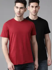 Roadster Men Pack Of 2 Pure Cotton Solid Pure Cotton T-shirts