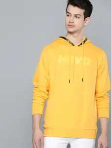 Harvard Men Mustard Yellow Printed Hooded Sweatshirt