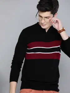 Harvard Men Black & Maroon Striped Acrylic Pullover