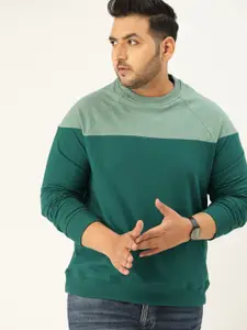Sztori Men Plus Size Green & Blue Colourblocked Sweatshirt