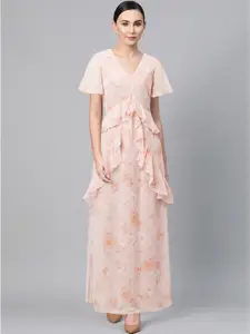 DOROTHY PERKINS Women Peach-Coloured Floral Printed Maxi Dress