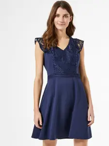 DOROTHY PERKINS Women Navy Blue Self Design A-Line Dress