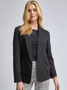 DOROTHY PERKINS Women Black Regular Fit Self Design Single-Breasted Smart Casual Pure Cotton Blazer