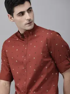 Roadster Men Rust Red & White Regular Fit Printed Casual Shirt