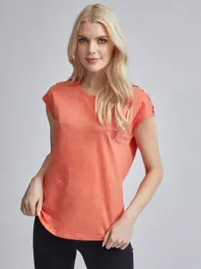 DOROTHY PERKINS Women Peach-Coloured Solid Round Neck T-shirt