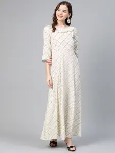 Idalia Women Off-White & Charcoal Grey Printed Maxi Ethnic Dress