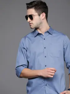 WROGN Men Blue Solid Slim Fit Pure Cotton Casual Shirt
